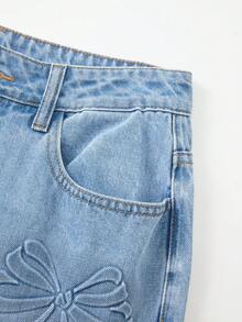 GlowEve Quần jeans denim nữ đã giặt, có nơ. - Màu xanh lam - Xem 4