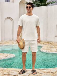 Mercer Haus Men's Resort Set, For Summer Vacation Beach Wear - Apricot - View 3