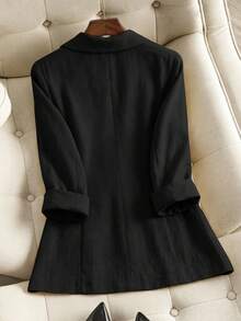 Franclia Plus Size Women's Fashionable Minimalist 3/4 Sleeve Fitted Office Blazer, Spring/Summer - Black - View 2