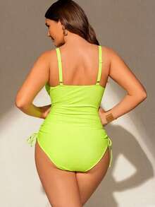Swim Chiccia Áo tắm liền thân cỡ lớn dành cho nữ, chất liệu đặc biệt, cổ chữ V sâu, dây đeo có thể điều chỉnh, mút ngực có thể tháo rời, viền bèo nhún, eo có dây rút, thời trang và gợi cảm, phù hợp cho các hoạt động thường ngày, kỳ nghỉ và bơi lội ở bãi biển. - màu xanh lá - Xem 2