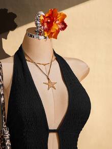 SHEIN ICON 大码女式露背深V性感连体裤 - 黑色 - 查看 5