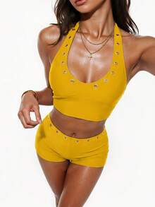 Swim Basics Women's Edge Trim Swimwear 2 Pieces Set - Mustard Yellow - View 4