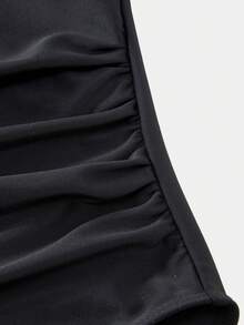 Swim Oasis 26SS Baju Renang Terusan Motif Bunga Hitam Elegan Leher V dengan Rok, Set 2 Potong, Musim Semi/Panas - Hitam - View 3
