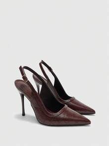 CUCCOO BIZCHIC Point-Toed Stilettos, Metal Buckles, Workplace Commuting Dating Slim Heels - F54 coffee color - View 9