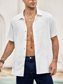 Men's Casual Button Up Short Sleeve Summer Beach Shirt - White - View 6