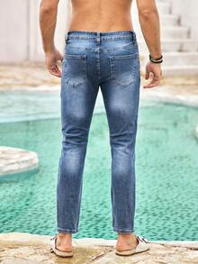 Men Slant Pocket Straight Leg Jeans - Light Wash - View 2