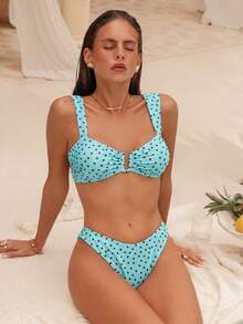 Bonvoyette Summer Bestselling Polka Dot Pattern Design Fashionable Beach Bikini Set For Girls - Mint Green - View 4