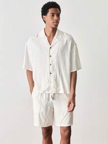 SWAVVY Men's Casual Short Sleeve Shirt & Shorts Set - Apricot - View 5