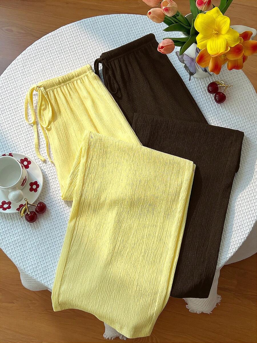 SHEIN Unity Y2K休闲度假风百搭学院风纹理阔腿裤 - 彩色 - 查看 1