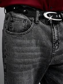 Zorclune Quần Jeans Denim Dáng Rộng Thẳng Đơn Giản Có Túi Cho Nam - Màu Xám nhạt - Xem 6