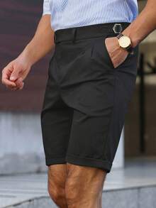 Manfinity Mode Men's White Casual Straight Leg Shorts, Fashionable And Versatile - Black - View 6