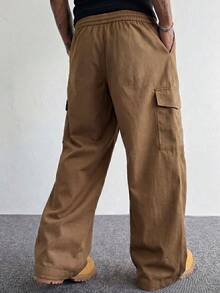 STYNVO Pantalones cargo casuales sueltos con cordón en la cintura de unicolor para hombres - Negro - Ver 2