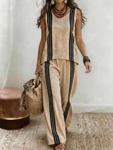 Breezaya Bộ đồ nữ thường ngày kẻ sọc 2 mảnh, áo không tay + quần, trang phục mùa hè đa năng, bộ đồ in họa tiết vải có kết cấu, bộ đồ thường ngày, trang phục mùa hè, bộ kẻ sọc, đi làm, hàng ngày, mùa xuân, mùa thu, họp hành, công sở, văn phòng hàng ngày, hẹn hò, đồng phục giáo viên thành thị, trang phục Giáng sinh và Năm mới, tụ họp thường ngày, trang phục du lịch, năng động, thanh lịch, tối giản, trang phục phù hợp mọi mùa, trang phục đi biển, trang phục mùa hè, bộ đồ đi nghỉ mát, bộ đồ bên bờ biển, trang phục mùa hè dành cho nữ. - Nhiều màu - Xem 7