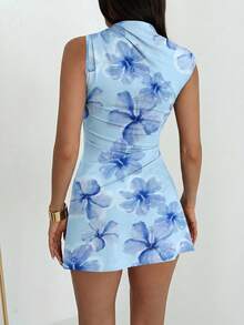 Vestido de Mujer con Mangas Tipo Paraguas y Volantes con Decoración Metálica - Celeste 2 - Ver 2