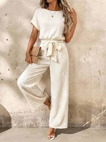 Ellevyn Bộ jumpsuit ống rộng hở lưng, viền hoa, màu mơ. - Màu be - Xem 8