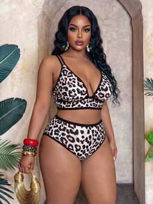 Slaydiva Plus Size 2026 New Leopard Print Sexy Bikini Set, Spring/Summer Beach Beige - Multicolor - View 4