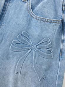 GlowEve Quần jeans denim nữ đã giặt, có nơ. - Màu xanh lam - Xem 5