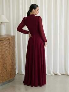 Modelyn Vestido de noche de manga larga de alta gama, vestido formal elegante para fiestas, elegante y lujoso estilo de señora para festival de música primavera/verano, vestido de invitada de boda - Burdeos - Ver 2