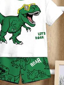 SHEIN Bộ áo thun in hình khủng long phong cách tối giản thường ngày dành cho bé trai. - Nhiều màu - Xem 6