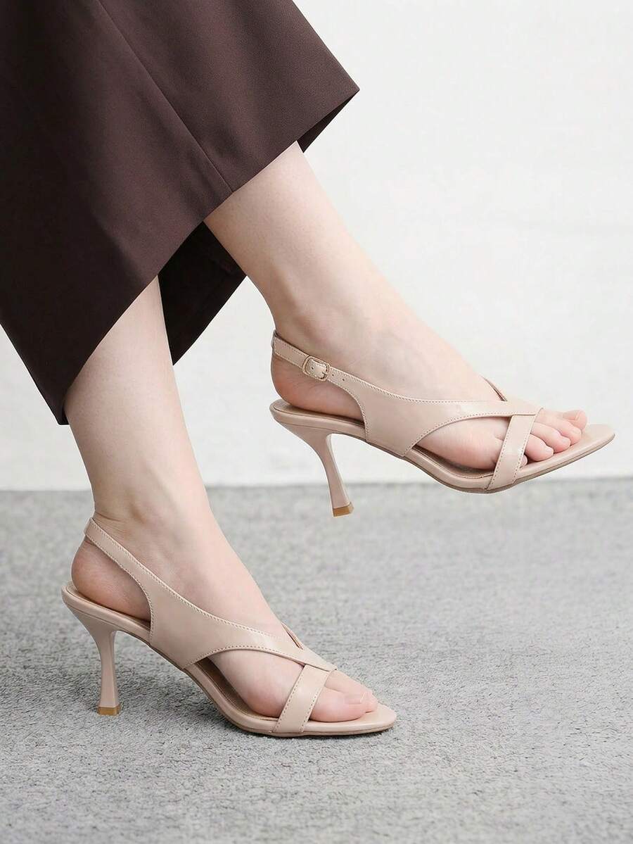 CUCCOO BIZCHIC Giày sandal cao gót thời trang nữ, gót nhọn, da bóng, phù hợp bốn mùa, đi làm, thanh lịch, cơ bản, công sở, ngoài trời. - Màu be - Xem 1