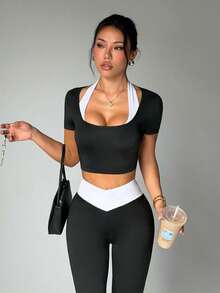 SHEIN Dewbera Set bộ đồ thể thao - màu đen - Xem 2
