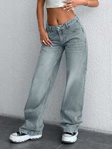 Low Waist Straight Cut Jeans Suitable For Daily Use - Light Wash - View 6