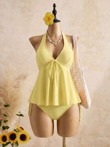 Bellisia Áo bikini hai dây chấm bi chất liệu mềm mại, thoải mái cho nữ, thích hợp cho kỳ nghỉ. - Màu vàng ngỗng - Xem 1