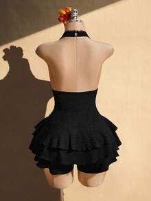 SHEIN ICON 大码女式露背深V性感连体裤 - 黑色 - 查看 2