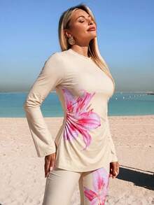 Swim Shayni 26SS 夏季海滩度假女士保守粉紫渐变长袖喇叭裤布基尼套装 - 彩色 - 查看 4