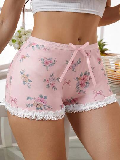 Plus Size Women Cute Floral Bow Decor Briefs