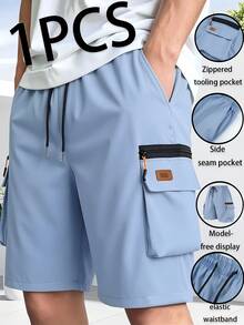 Gym Rark 1 pièce Short de sport décontracté bleu clair pour homme avec poches multiples et patchs de lettres, adapté à toutes les saisons, salle de sport - Bleu ciel - Voir 3