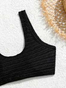 Teen Girl Ring Linked Bikini Set Summer Beach Summer Holiday - Black - View 5