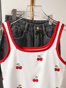 Elladie kids Tween Girls Cherry Print Contrast Color Sleeveless Tank Top - White - View 5
