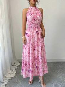Modelyn 粉色碎花吊带连衣裙，优雅法式夏季度假女装 - 粉色 - 查看 7