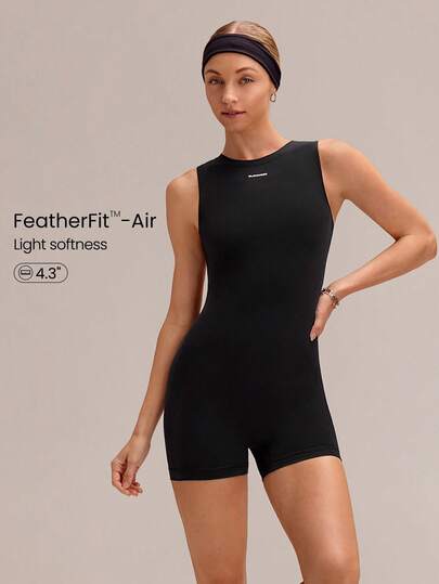 GLOWMODE 4.3" FeatherFit™-Air Lightweight Sweat-Wicking Stretchy Non-Padded Bodysuit With Concealed Back Zipper Anti-Slip Hem Grips Yoga Studio Pilates Daily Activewear