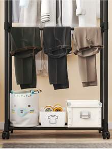 1pc Simple Floor To Ceiling Clothes Rack Storage Rack, Shoe And Hat Rack, Home Clothes Rack, Balcony Clothes Rack, Floor To Ceiling Bedroom, Home Clothes Rack, Indoor Balcony, Simple Clothes Rack, Movable Storage Rack - Multicolor - View 6