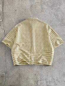 AXEPEAK Men's Drop Shoulder Short Sleeve Casual Plaid Summer Printed Button-Front Shirt - Yellow - View 4