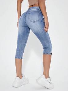 Selenza Casual Washed Skinny 3/4 Length Jeans - Blue - View 2