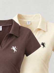 SHEIN 2pcs/Set Elegant & Casual All-Match Solid Color Long Sleeve Fitted T-Shirts, Versatile Combo For Teenage Girls - Multicolor - View 6