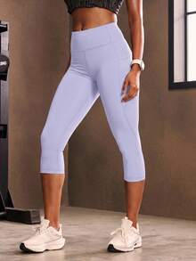 Powerista Women's Casual Solid Color High Waist Pocket Sports Leggings - Lilac Purple - View 3