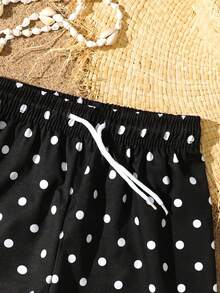 SHEIN Young Boys Swimwear,Classic Black And White Polka Dot Style Beach Shorts With Adjustable Drawstring,Suitable For Summer Vacation,Beach Travel,Holiday - Black and White - View 4
