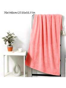 1pc Coral Fleece Pink Soft Water-Absorbent Thickened Bath Towel, Daily Home Use, Quick-Drying Hair Drying Towel, Hand Towel, Facial And Bath Use At Home - Pink Brown - View 4