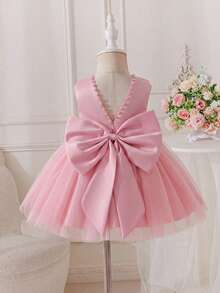 Glamorique Kids Đầm công chúa bướm đính ngọc trai bằng vải voan cho bé gái, đầm dự tiệc màu hồng - Bụi hồng - Xem 2