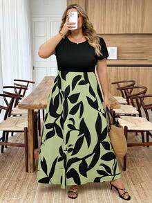 SHEIN CURVE+ Kích cỡ US22 (dành cho người có thân hình đầy đặn) Lễ hội âm nhạc, Kỳ nghỉ bên bờ biển, Phong cách Bohemia Đầm chữ A co giãn ôm sát in hoa mùa hè Kỳ nghỉ Boho - Nhiều màu - Xem 7