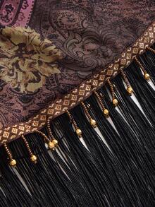 ROMWE Váy nữ cỡ lớn phong cách retro hippie miền Tây, chất liệu xuyên thấu, đính hạt gỗ, viền tua rua, in họa tiết paisley, có dây rút. - Hồng - Xem 3