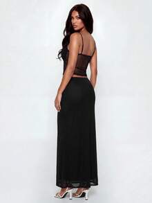 Avantive Conjunto de 2 piezas de top camisola y falda con estampado sexy para vacaciones de mujer - Burdeos - Ver 3