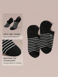 GLOWMODE 3 Pairs Invisible No-Show Socks Walk A Mile Soft Grip Daily Studio Workout Gym - Black stripes - View 4