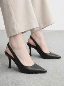 CUCCOO BIZCHIC 女士新款简约时尚黑色哑光高跟尖头无后跟套脚鞋，百搭实用，适合工作、度假、春秋季等各种场合 - 黑與白 - 查看 1