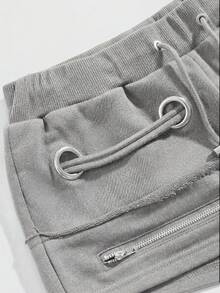 ROMWE Grunge Punk Y2K Retro Distressed Metallic Grommet Lace-Up Super Low Rise Mini Shorts - Light Grey - View 4