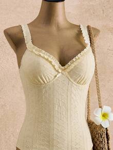 Bellisia Women's Ivory Lace Trim Vacation Skirt Set - Pale Yellow - View 3